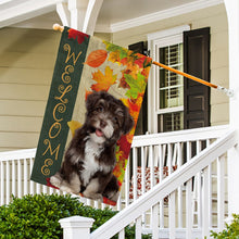 Load image into Gallery viewer, KafePross - Welcome Fall Havanese Playing in the Maple Leaf Autumn Garden House Flag
