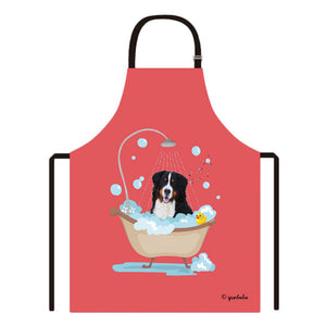 Cute Dog Apron Bernese Taking Shower in a Bathtub
