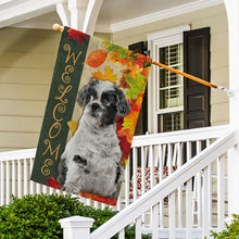 Load image into Gallery viewer, KafePross - Welcome Fall Shih Tzu Playing in the Maple Leaf Autumn Garden House Flag
