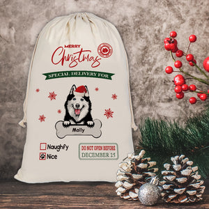 KafePross Custom Dog Santa Sack Christmas Gifts Bags Drawstring