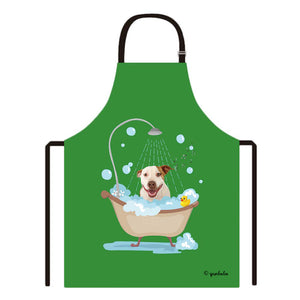 Cute Dog Apron Pitbull Taking Shower in a Bathtub