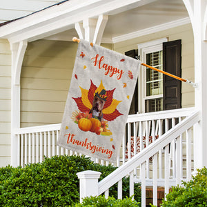 KafePross - Happy Thanksgiving Day PitBull Puppy Pumpkin Maple Leaf Fall Give Thanks Dog Garden House Flag