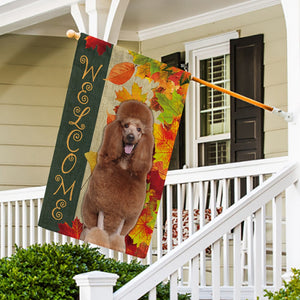 KafePross - Welcome Fall Poodle Playing in the Maple Leaf Autumn Garden House Flag