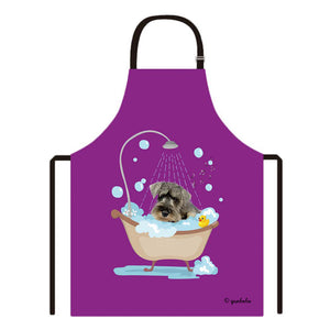 Cute Dog Apron Schnauzer Taking Shower in a Bathtub