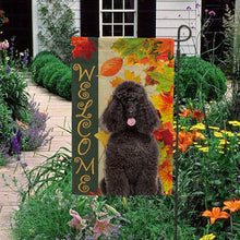 Load image into Gallery viewer, KafePross - Welcome Fall Poodle Playing in the Maple Leaf Autumn Garden House Flag
