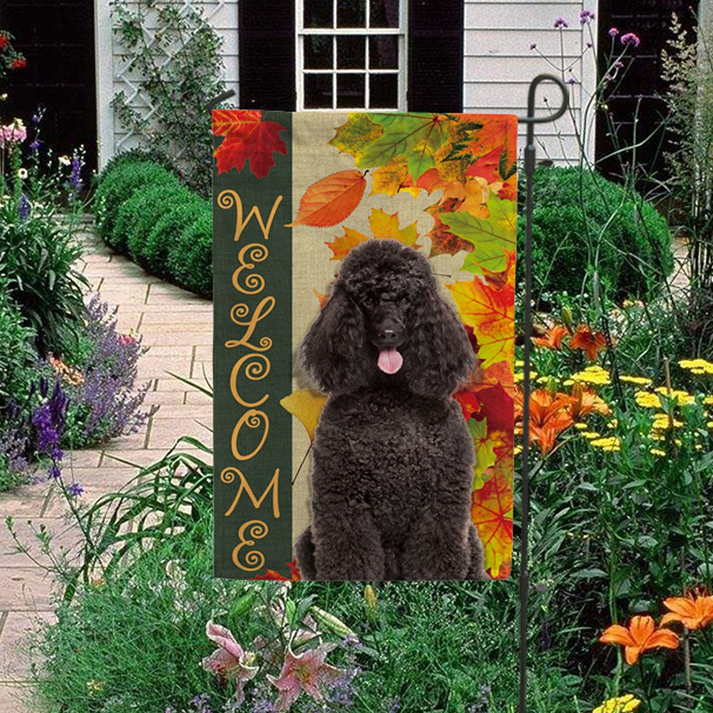 KafePross - Welcome Fall Poodle Playing in the Maple Leaf Autumn Garden House Flag