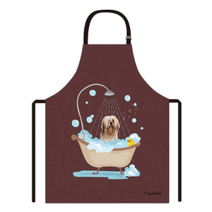 Cute Dog Apron Lhasa Apso Taking Shower in a Bathtub