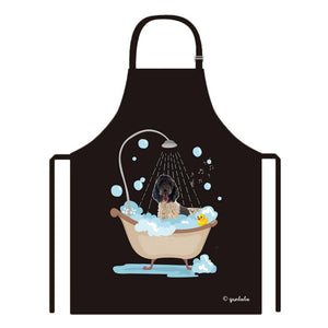 Cute Dog Apron Portuguese Water Dog Taking Shower in a Bathtub