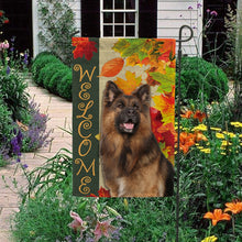 Load image into Gallery viewer, KafePross - Welcome Fall German Shepherd Dog Playing in the Maple Leaf Autumn Garden House Flag
