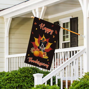 KafePross - Happy Thanksgiving Day Border Collie Pumpkin Maple Leaf Fall Give Thanks Dog Garden House Flag