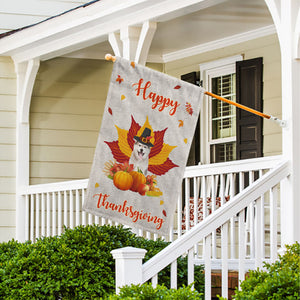 KafePross - Happy Thanksgiving Day Lovely Alaskan Malamute Puppy Pumpkin Maple Leaf Fall Give Thanks Dog Garden House Flag