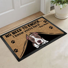 Load image into Gallery viewer, Personalized Doormat Peeking Dog Pit Bull No Need to Knock I Know You&#39;re Here
