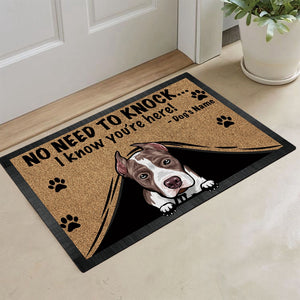 Personalized Doormat Peeking Dog Pit Bull No Need to Knock I Know You're Here