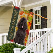 Load image into Gallery viewer, KafePross - Welcome Fall Poodle Playing in the Maple Leaf Autumn Garden House Flag
