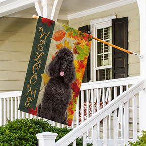 KafePross - Welcome Fall Poodle Playing in the Maple Leaf Autumn Garden House Flag