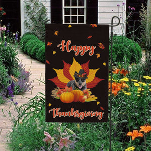 KafePross - Happy Thanksgiving Day Blue Heeler Pumpkin Maple Leaf Fall Give Thanks Dog Garden House Flag