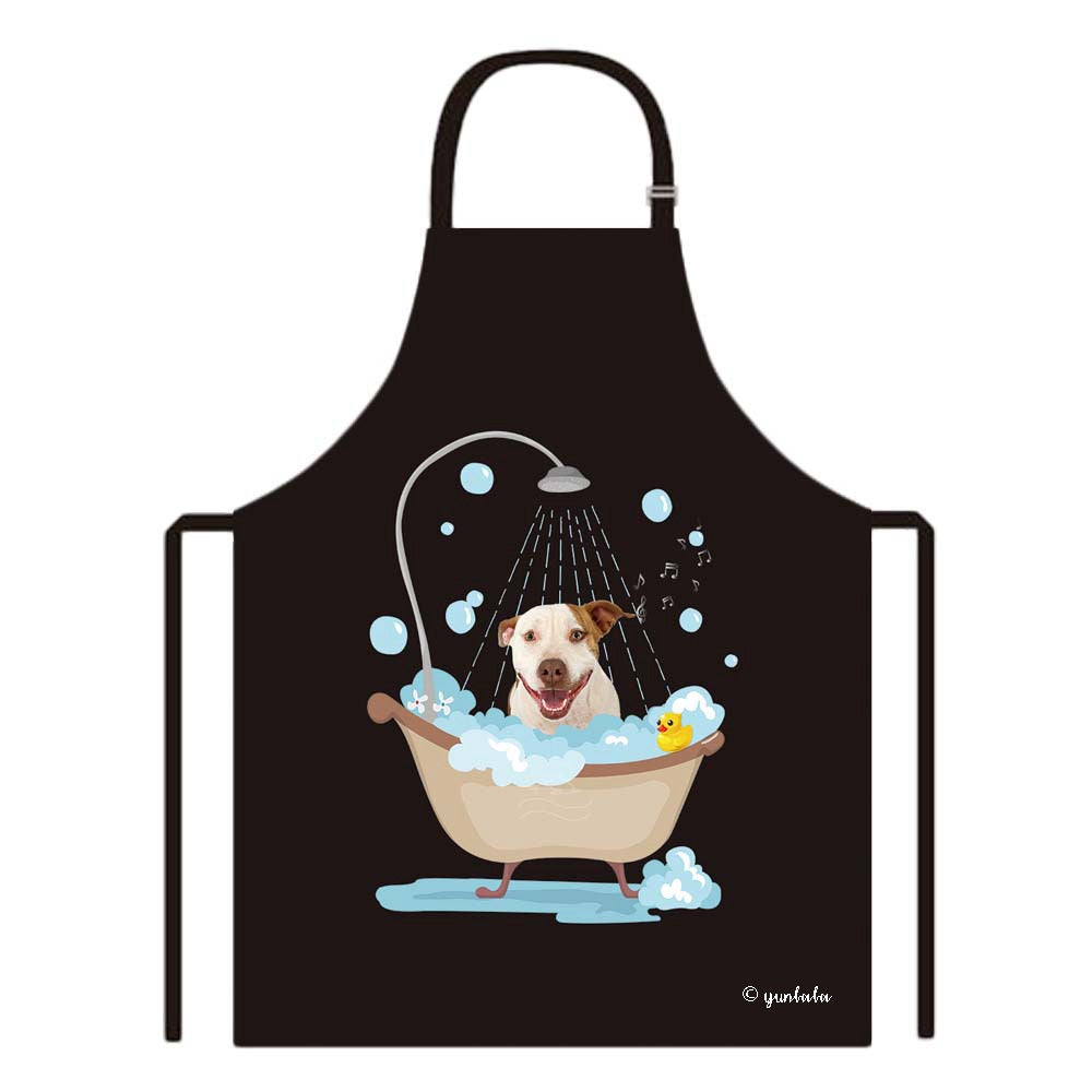 Cute Dog Apron Pitbull Taking Shower in a Bathtub