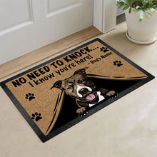 Load image into Gallery viewer, Personalized Doormat Peeking Dog Pit Bull No Need to Knock I Know You&#39;re Here
