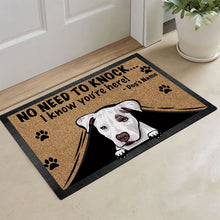 Load image into Gallery viewer, Personalized Doormat Peeking Dog Pit Bull No Need to Knock I Know You&#39;re Here
