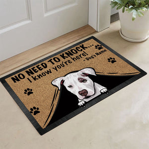 Personalized Doormat Peeking Dog Pit Bull No Need to Knock I Know You're Here