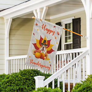 KafePross - Happy Thanksgiving Day Bulldog Pumpkin Maple Leaf Fall Give Thanks Dog Garden House Flag