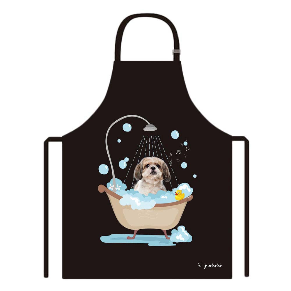 Cute Dog Apron Shihtzu Taking Shower in a Bathtub