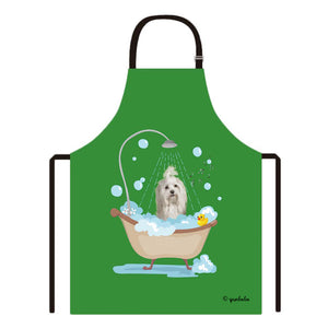 Cute Dog Apron Havanese Taking Shower in a Bathtub