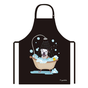 Cute Dog Apron Pitbull Taking Shower in a Bathtub