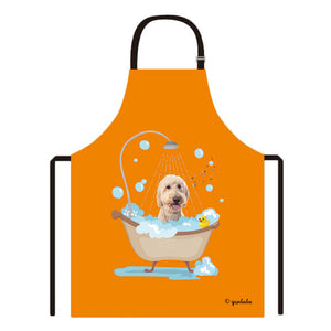 Cute Dog Apron Goldendoodle Taking Shower in a Bathtub