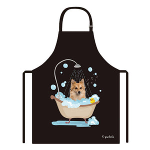 Cute Dog Apron Pomeranian Taking Shower in a Bathtub