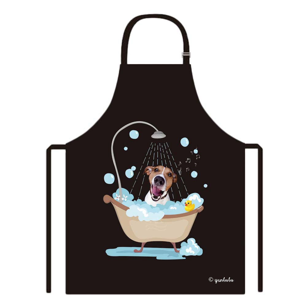 Cute Dog Apron Jack Russell Terrier Taking Shower in a Bathtub