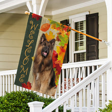 Load image into Gallery viewer, KafePross - Welcome Fall German Shepherd Dog Playing in the Maple Leaf Autumn Garden House Flag
