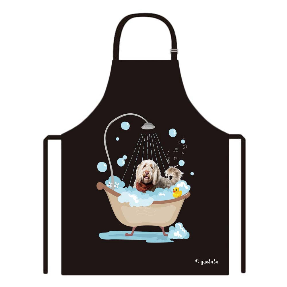 Cute Dog Apron Portuguese Water Dog Taking Shower in a Bathtub