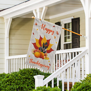 KafePross - Happy Thanksgiving Day Blue Heeler Pumpkin Maple Leaf Fall Give Thanks Dog Garden House Flag