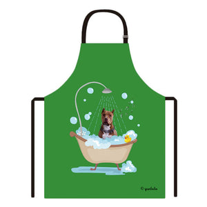 Cute Dog Apron Pitbull Taking Shower in a Bathtub