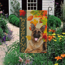 Load image into Gallery viewer, KafePross - Welcome Fall German Shepherd Dog Playing in the Maple Leaf Autumn Garden House Flag
