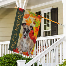 Load image into Gallery viewer, KafePross - Welcome Fall WhipPet Playing in the Maple Leaf Autumn Garden House Flag
