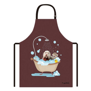 Cute Dog Apron Portuguese Water Dog Taking Shower in a Bathtub