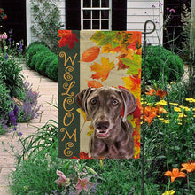 Load image into Gallery viewer, KafePross - Welcome Fall Weimaraner Dog Playing in the Maple Leaf Autumn Garden House Flag
