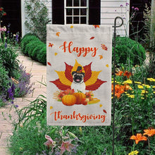 Load image into Gallery viewer, KafePross - Happy Thanksgiving Day Black Pug Dog Pumpkin Maple Leaf Fall Give Thanks Dog Garden House Flag
