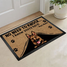 Load image into Gallery viewer, Personalized Doormat Peeking Dog German Shepherd No Need to Knock I Know You&#39;re Here
