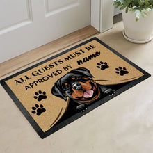 Load image into Gallery viewer, KafePross - Rottweiler Peeking Dog Doormat - All Guests Must be Approved
