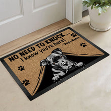 Load image into Gallery viewer, Personalized Doormat Peeking Dog Pit Bull No Need to Knock I Know You&#39;re Here
