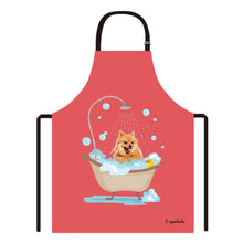 Load image into Gallery viewer, Cute Dog Apron Keeshond Taking Shower in a Bathtub
