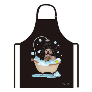 Cute Dog Apron Pitbull Taking Shower in a Bathtub