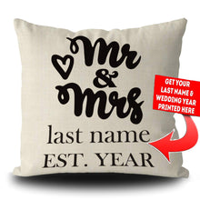 Load image into Gallery viewer, PERSONALIZED MR AND MRS - THROW PILLOW COVER - 18&quot; X 18&quot;
