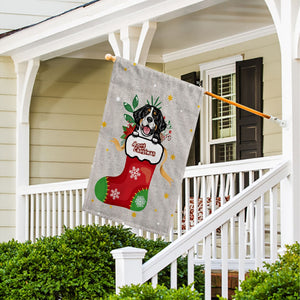 KafePross-Merry Christmas Cute Dog Bernese Mountain in Christmas Sock Garden House Flag
