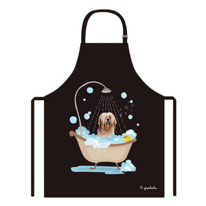 Cute Dog Apron Lhasa Apso Taking Shower in a Bathtub