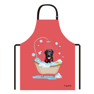 Cute Dog Apron Labradoodle Taking Shower in a Bathtub