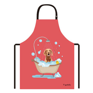 Cute Dog Apron Vizsla Taking Shower in a Bathtub